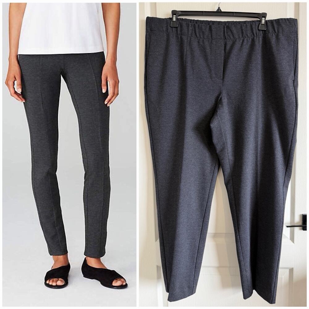 J Jill Ponto Pants Woman Sz 3X Heather Gray Slim Leg Knit Pull On Stretch Ankle
